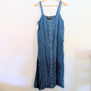 Y2K 90s Style Denim Blue Button-Front Midi Dress Size Large